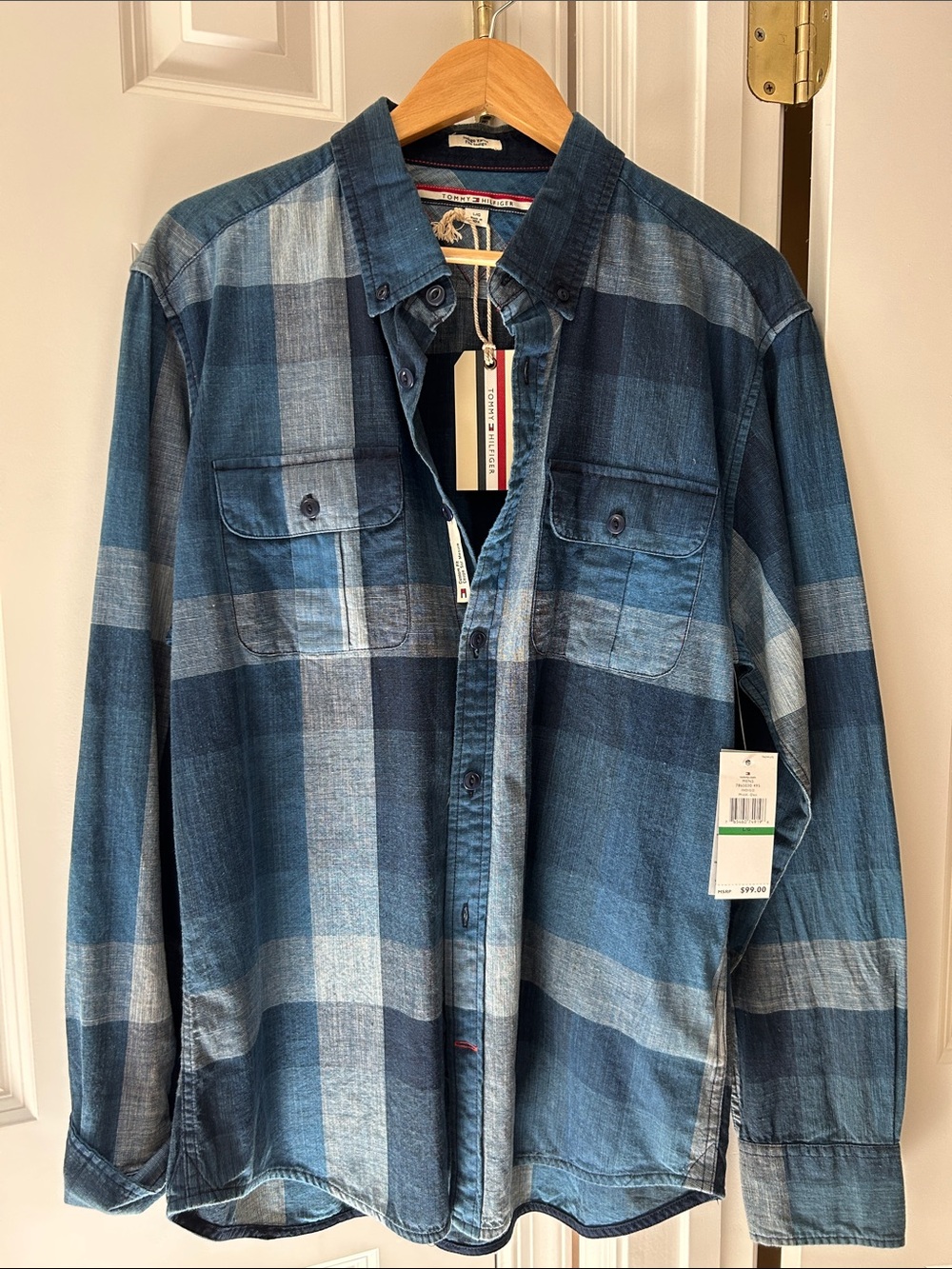 Tommy Hilfiger Blue Plaid Denim-Style Button Shirt